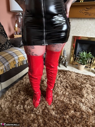 Pvc Zipped Dress With Thigh Boots And Thong 2